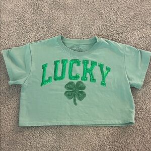 Green St Pattys Day Cropped T Shirt with beaded design